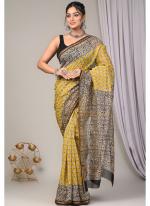 Chanderi Silk Yellow Traditional Wear Printed Saree